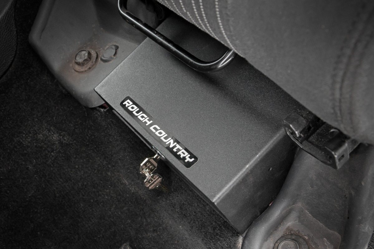 Jeep Wrangler Unlimited Storage Box - Under Seat - Rough Country - Custom-Fit - Black - '07-'18